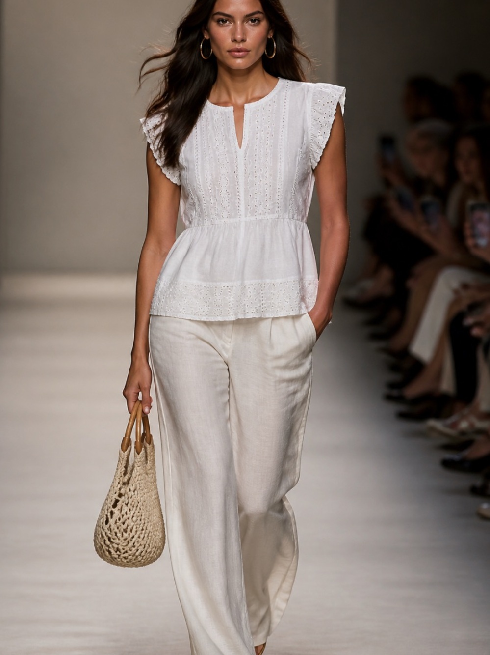 Nicole Miller White Eyelet Peplum Blouse